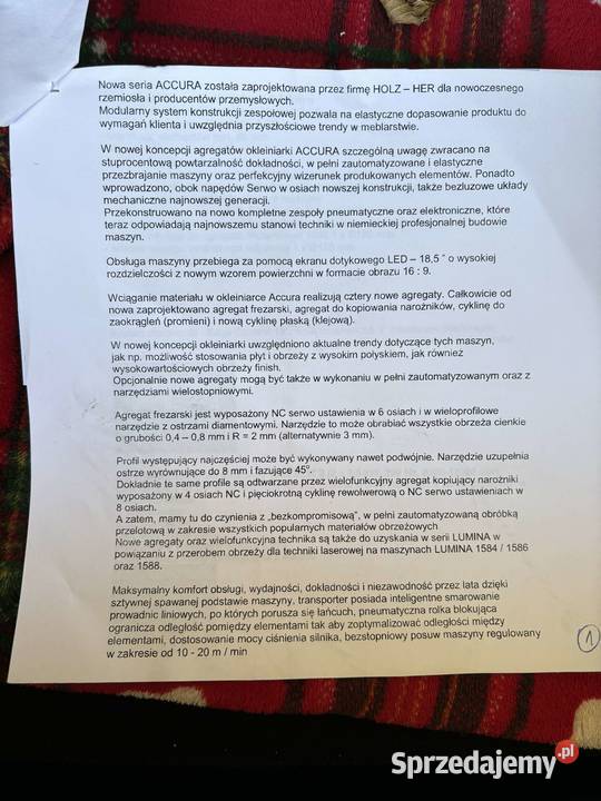 Okleiniarka HOLZ HER ACCURA 1554 automatic Ładzice sprzedam