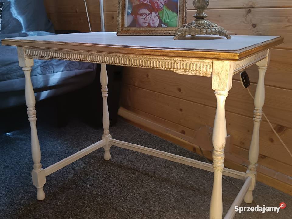 Drewniany stolik vintage retro Shabby chic złote Meble Warszawa