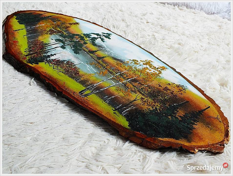 Duży Obraz ręcznie malowany na pniu drzewa