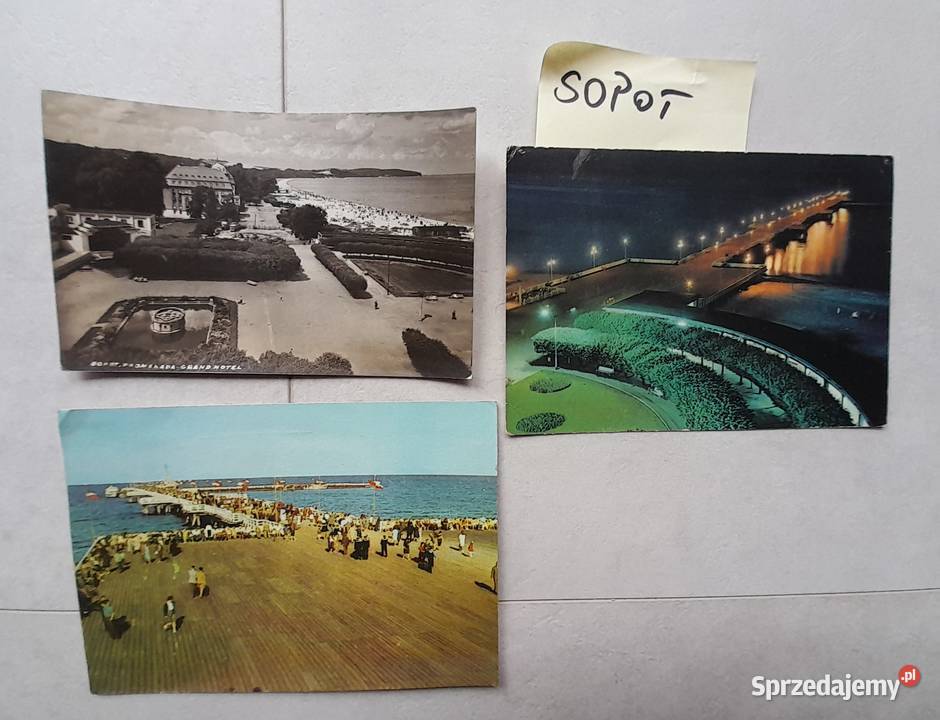 Trzy stare pocztówki kartki pocztowe Sopot z Dąbrowa Górnicza