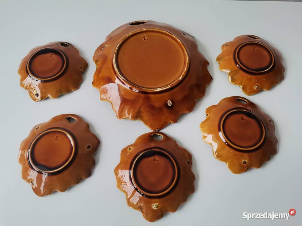 Stara patera talerze Liść ceramika design PRL Katowice