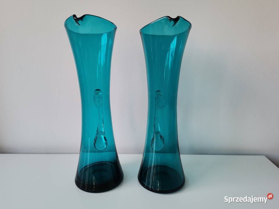 Stary niebieski dzbanek wazon 2 sztuki huta Katowice