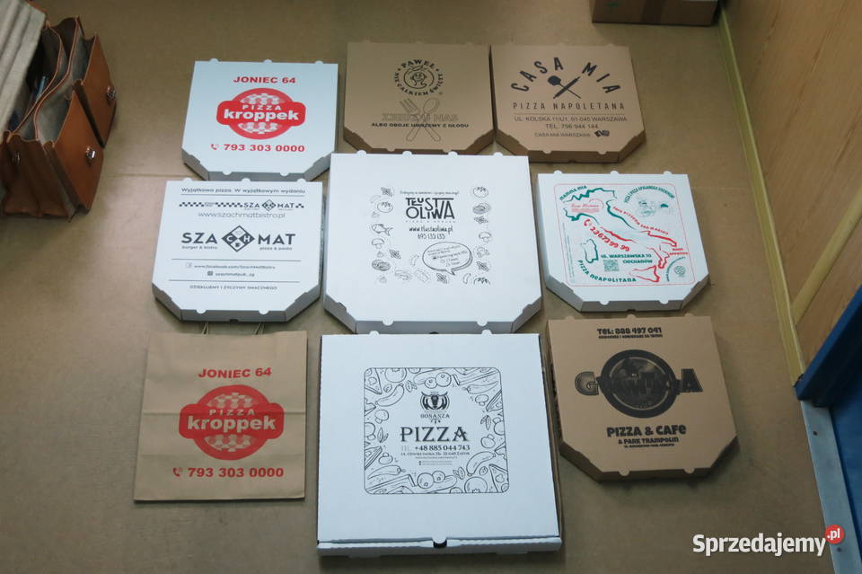 Pudełka kartony na pizzę eko szare z nadrukiem Gastronomia Lublin sprzedam