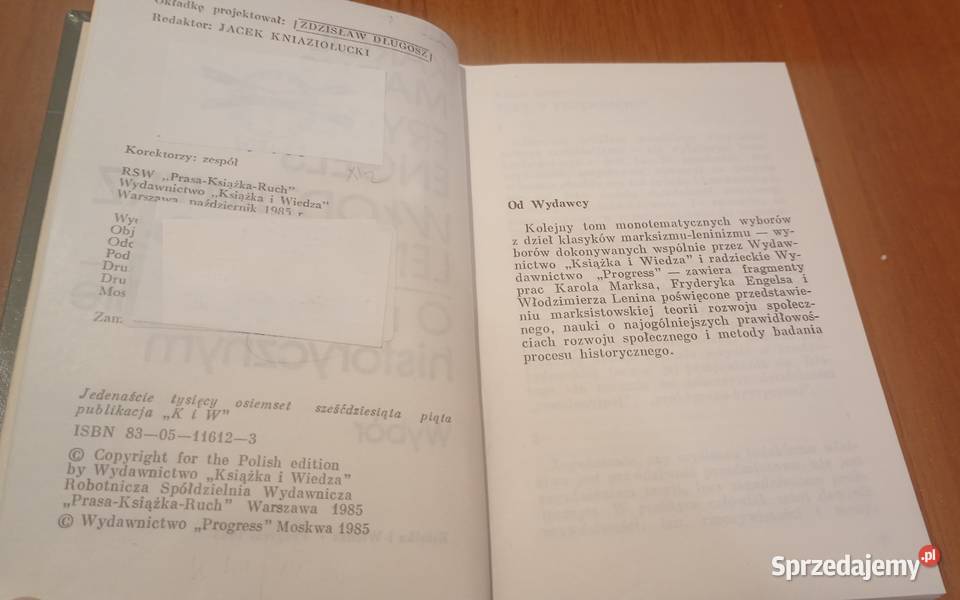 O materializmie historycznym wybór Karol Marks ISBN 8305116123