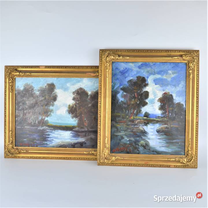 Pejzaż olej na płycie technika mieszana nóż Warszawa