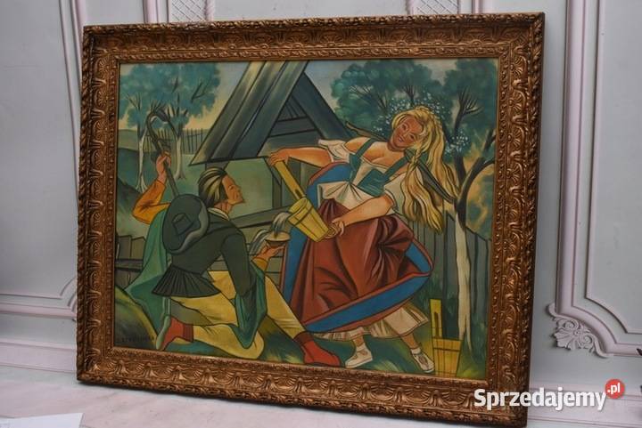 Z Stryjeńska Hucuł i Hucułka Duży Stary Obraz Kraków sprzedam