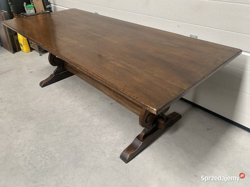 Piękny komplet dębowy stół 215 6 skórzanych Sławoszewek