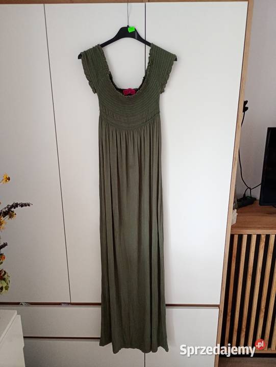 Stylowa Sukienka Boho Khaki maxi długa rozmiar zielony