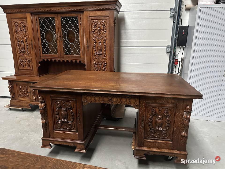 Piękny antyczny dębowy gabinet biblioteka Meble Sławoszewek