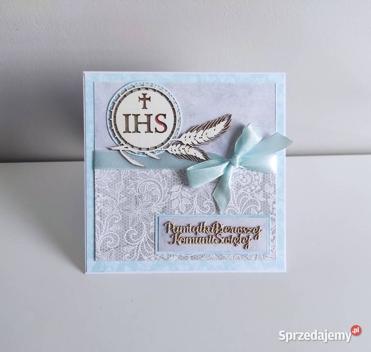 Kartka ręcznie robiona na Komunię Świętą kłosy łódzkie Łódź