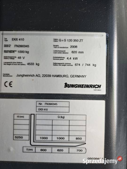 Wózek wysokiego składowania Jungheinrich EKX 410 lubelskie Tomaszów Lubelski