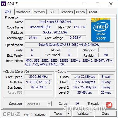 Intel Xeon E52680 V4 gniazdo LGA 20113 14 rdzeni