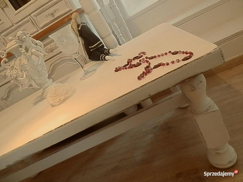 Ława niski stolik shabby chic prowansja biała Antyki, Sztuka, Kolekcje Lubin
