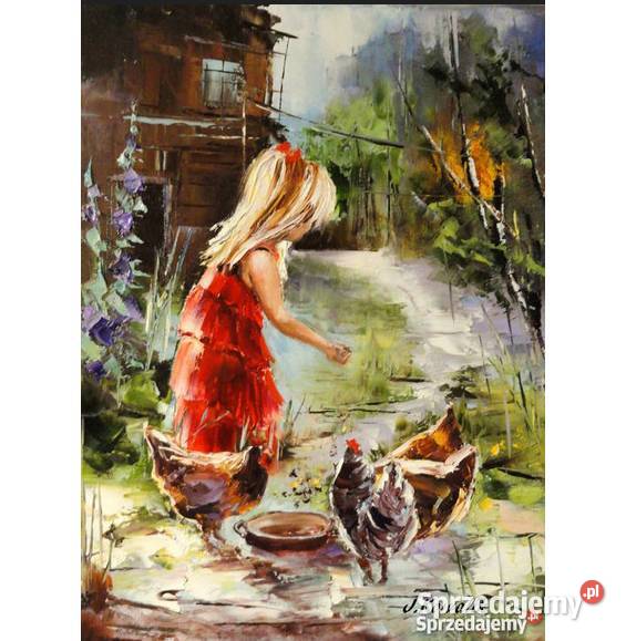 Kurki Obraz olejny 30x40 dziewczynka mazowieckie Warszawa