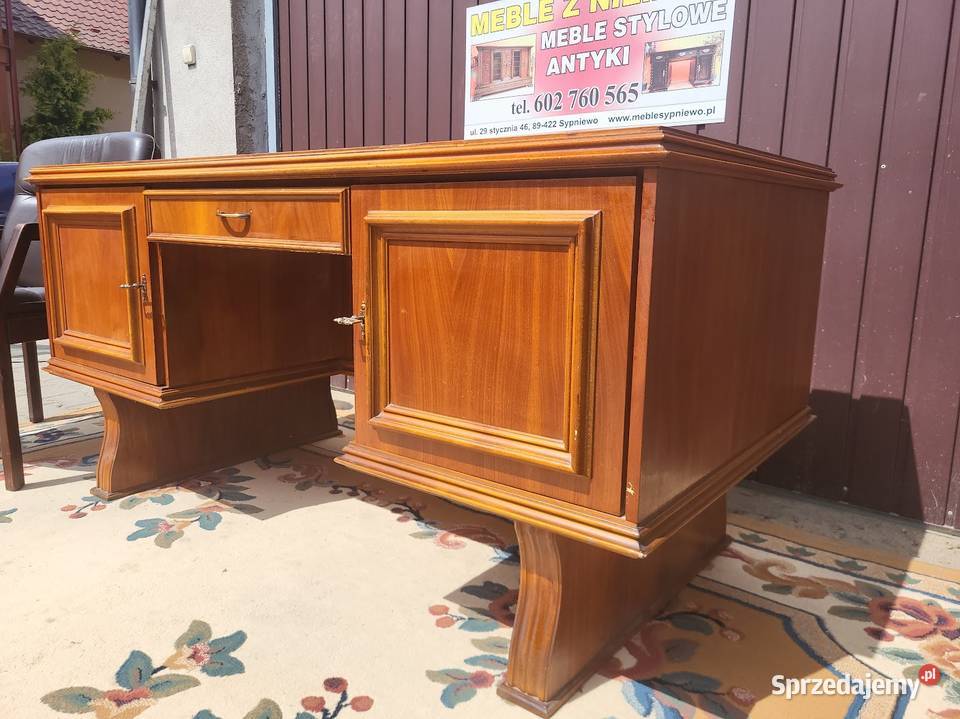 Biurko gabinetowe stylowe orzechowe dwustronne Sypniewo