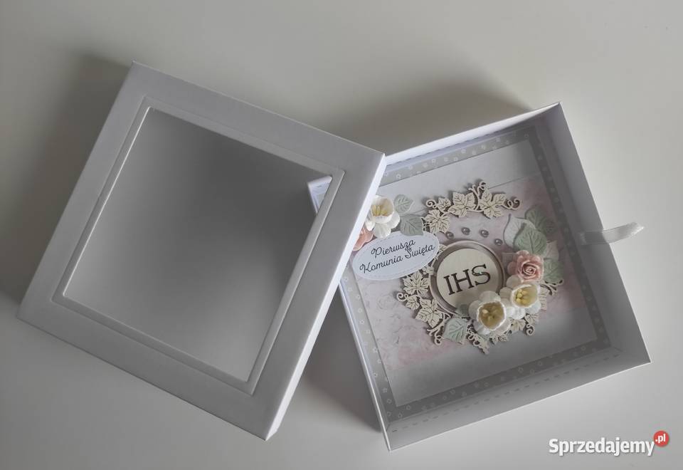 Kartka w pudełku ręcznie robiona na Komunię