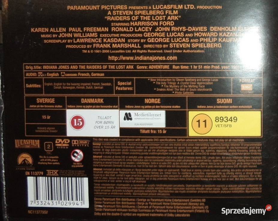 Indiana Jones 3 DVD Harrison Ford zafoliowane Rzeszów