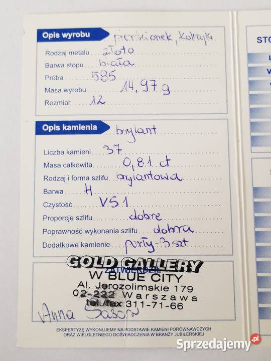 BRYLANTY zestaw złoty pierścionek kolczyki z mazowieckie Warszawa