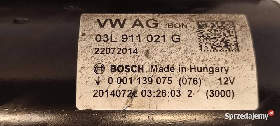AUDI Q5 8R ROZRUSZNIK 20 TDI 03L911021G osobowe Układ elektryczny, zapłon