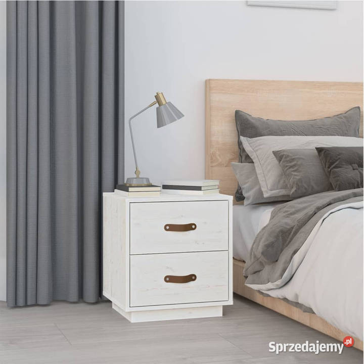 Szafka nocna biała 40x34x45 lite drewno sosnowe