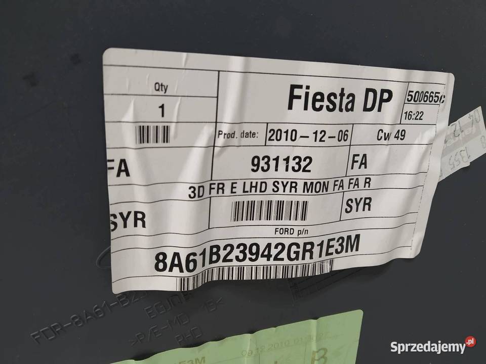 TAPICERKA BOCZEK PRAWY PRZÓD 3D PASAŻERA Ford