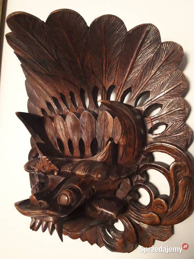 Drewniana maska lwa Bali Indonezja UNIKAT Janów Lubelski