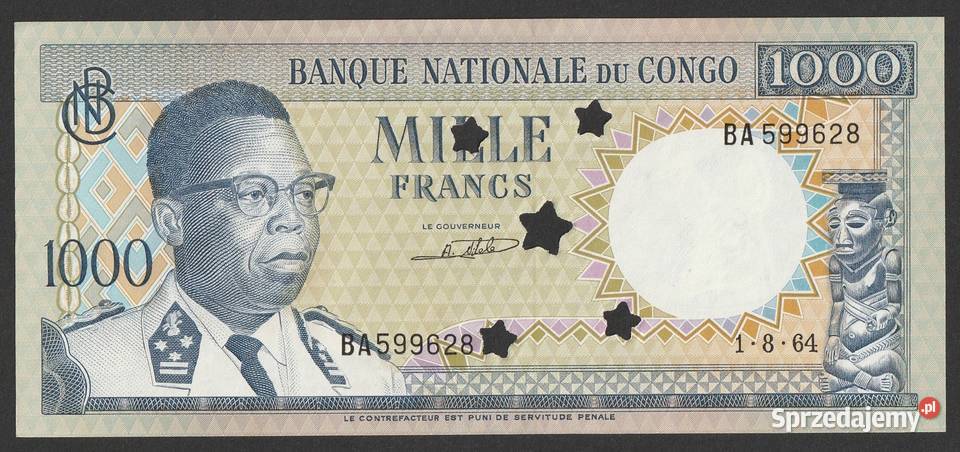 KONGO CONGO 1000 FRANK 1964 UNC sprzedam