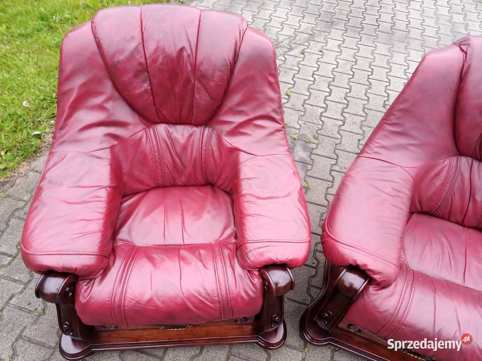 Komplet SANTIAGO 311 i Ława Dąb Skóra Bordo Kozy sprzedam