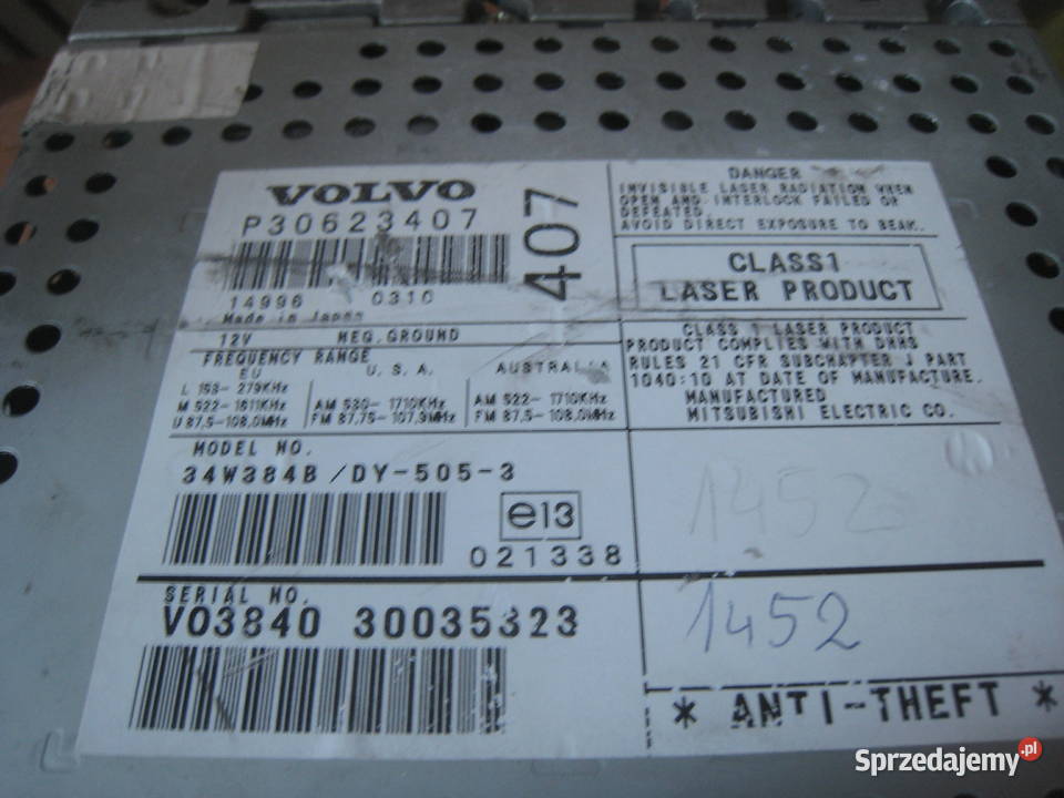 Radio oryginalne 2 DIN volvo hu555 hu555 s40 v40 Kraków sprzedam