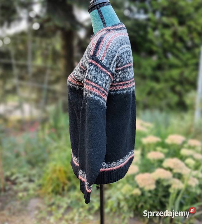 Sweter wełniany S 36 wełna czarny kolorowy wzór kolorowy Szczecin