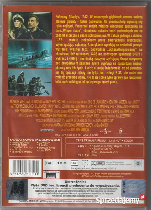 U571 Matthew McConaughey Bill Paxton DVD Pruszków sprzedam