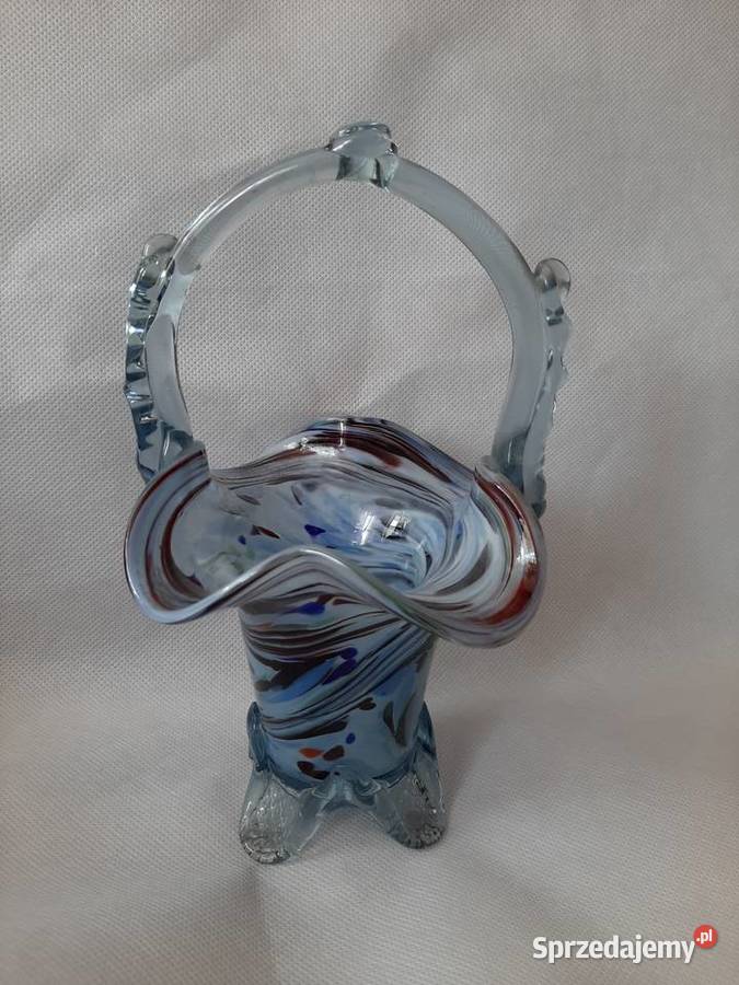 Koszyczek z kolorowego grubego szkłaPRL Porcelana i szkło Inowrocław