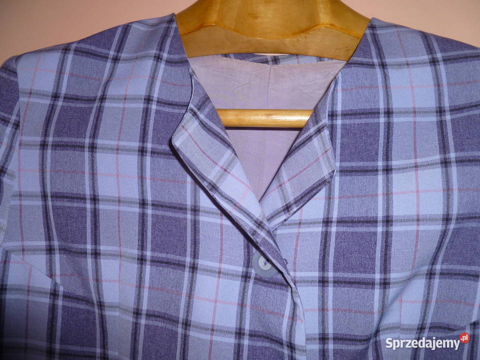 Żakiet popielaty w kratę Inny materiał Kraków