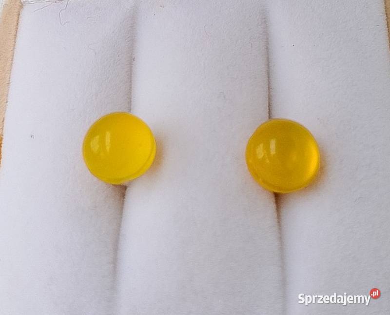 kolczyki srebrne sztyfty z żółtym agatem 8mm srebro Suwałki