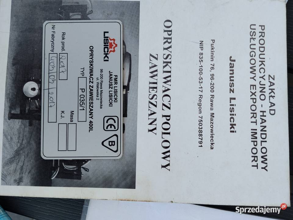Opryskiwacz 400 L 12 m kujawsko-pomorskie Kowal