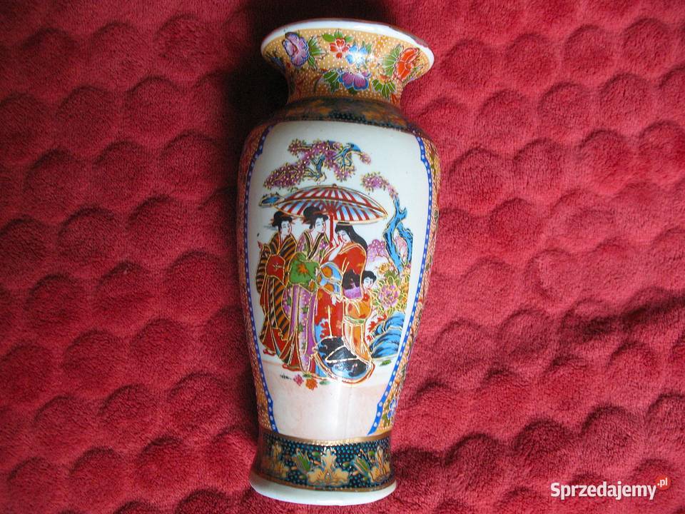 Wazon Misternie zdobiony złoty relief porcelana wielokolorowy Siedlce
