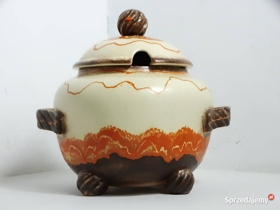 Stylowa ceramiczna waza retro na nóżkach Waza do lubelskie Biłgoraj