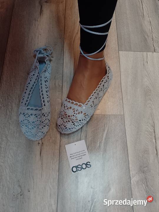 40 ASOS Niebieskie ażurowe baleriny sznurowane z Kraków