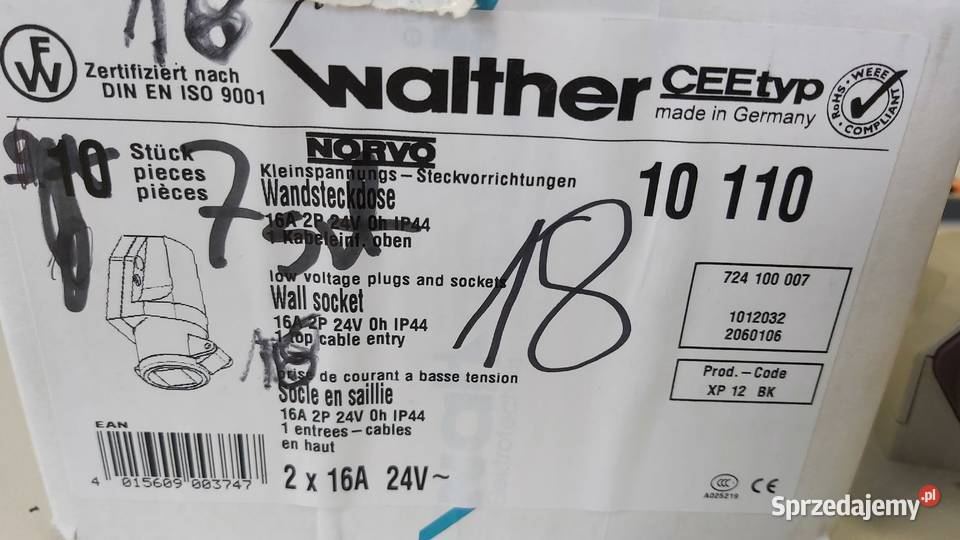 Gniazdo natynkowe 2P 16A 24V Walther Norvo 10110 Elektryka i akcesoria mazowieckie Wyszków