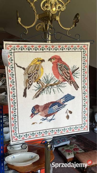 Gobelin Ptaszki wyszywany krzyżykami Do Gdańsk