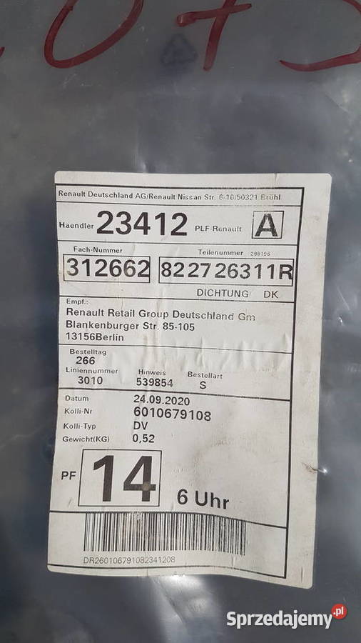 USZCZELKA SZYBY DRZWI BOCZNYCH ROZSUWANYCH DACIA Brzeg Dolny
