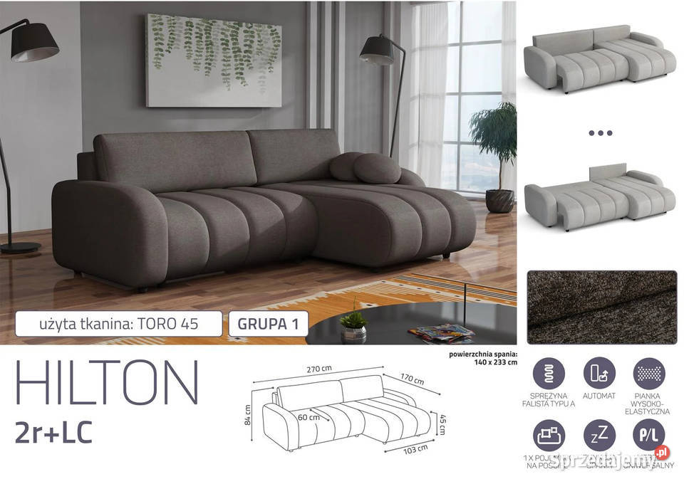 Narożnik Hilton 270x170 pojemnikfunkcja spania Wieruszów