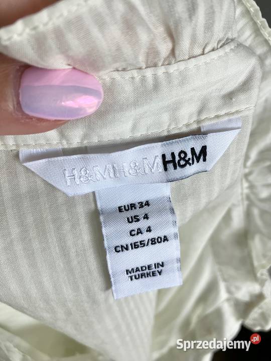 Nowa kremowa bluzka bawełna HM bufki XS Bez wzoru Rzeszów