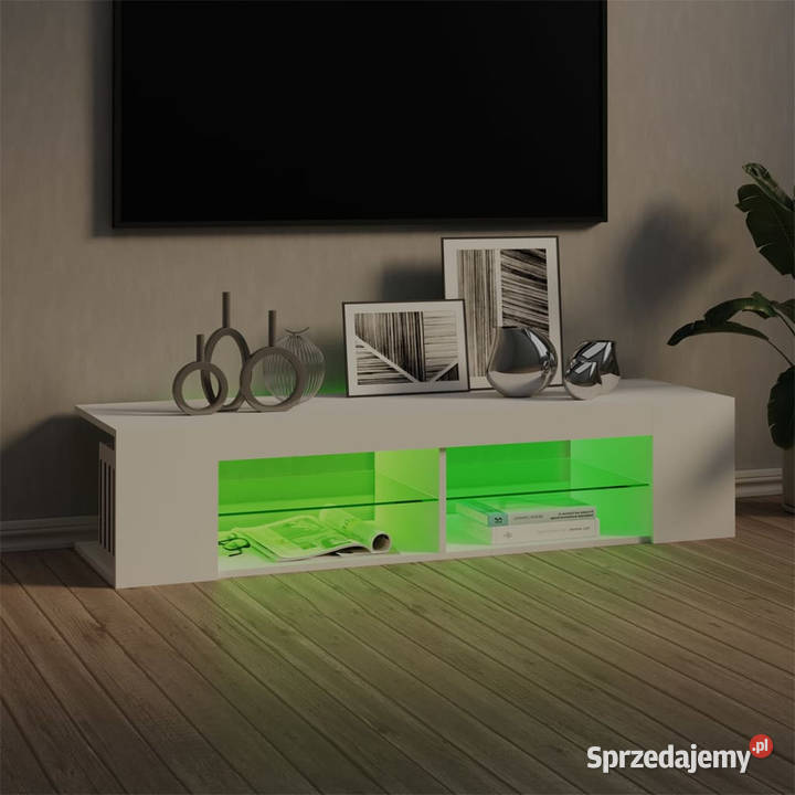 Szafka TV z oświetleniem LED biała 135x39x30