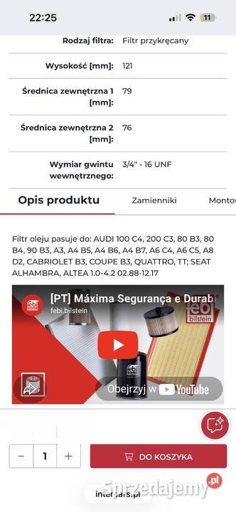 Filtr Oleju grupa VAG febi Audi Wv Seat Skoda sprzedam