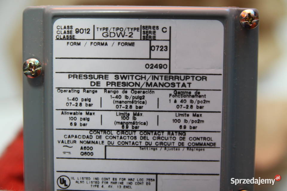 9012GDW2 Square D Pressure Switch mazowieckie Otwock