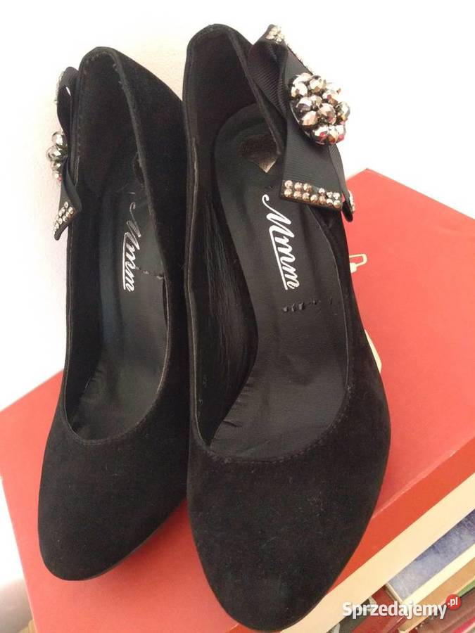Eleganckie czarne szpilki 37 z kokardą nowe 25 Czółenka Radom