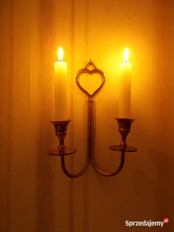 Stary Mosiężny Świecznik Wiszący z Sercem Szczecin
