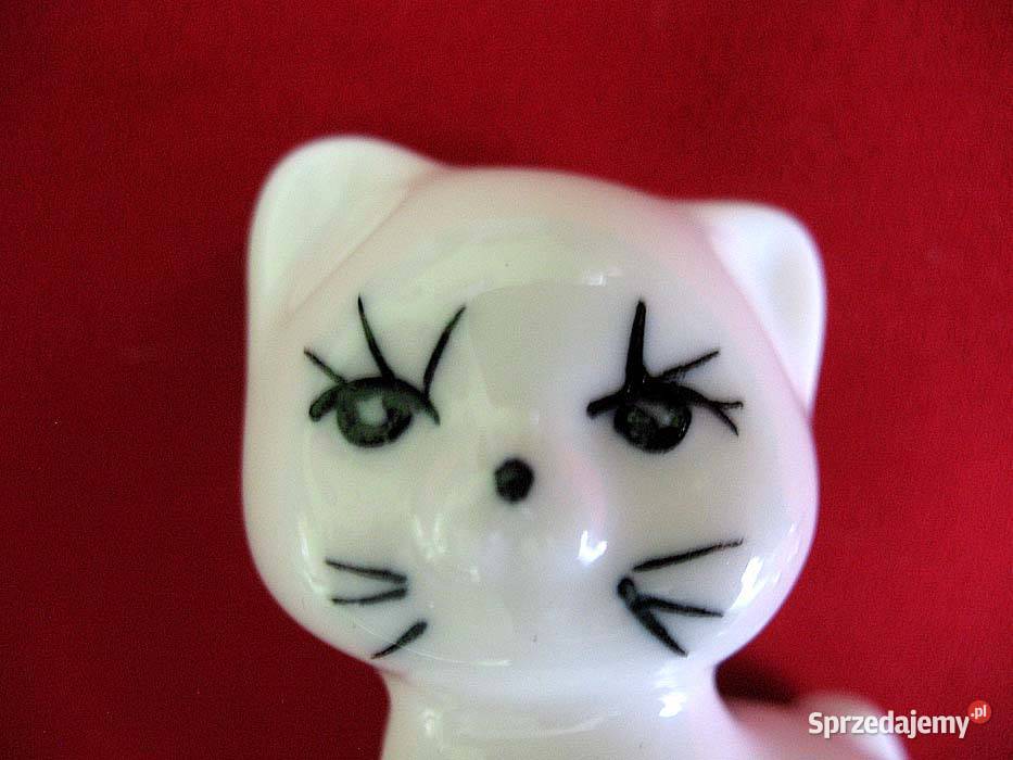 Kot biały mały kotek porcelana 5 x 4 x 3 Figurki i rzeźby