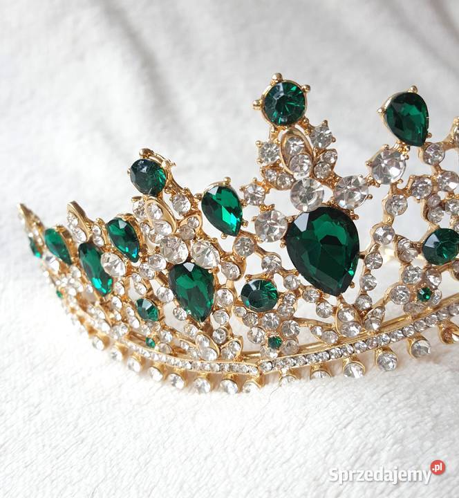 Korona złoty kolor zielone kamienie królowa Szczecin sprzedam